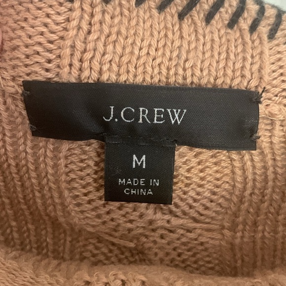 J Crew Cable Knit Tan Sweater with black contrast stitching trim size medium - Picture 2 of 12